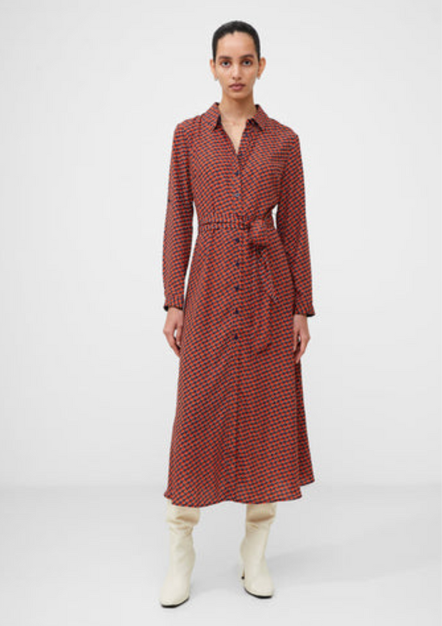 Abstract-Belted-Midi-Shirt-Dress