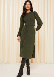 Soft-Touch-Knitted-Belted Midi-Dress