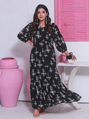 Black Rose Printed Chiffon Frock Dress