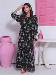 Black Rose Printed Chiffon Frock Dress