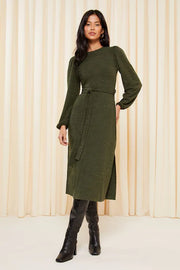 Soft-Touch-Knitted-Belted Midi-Dress