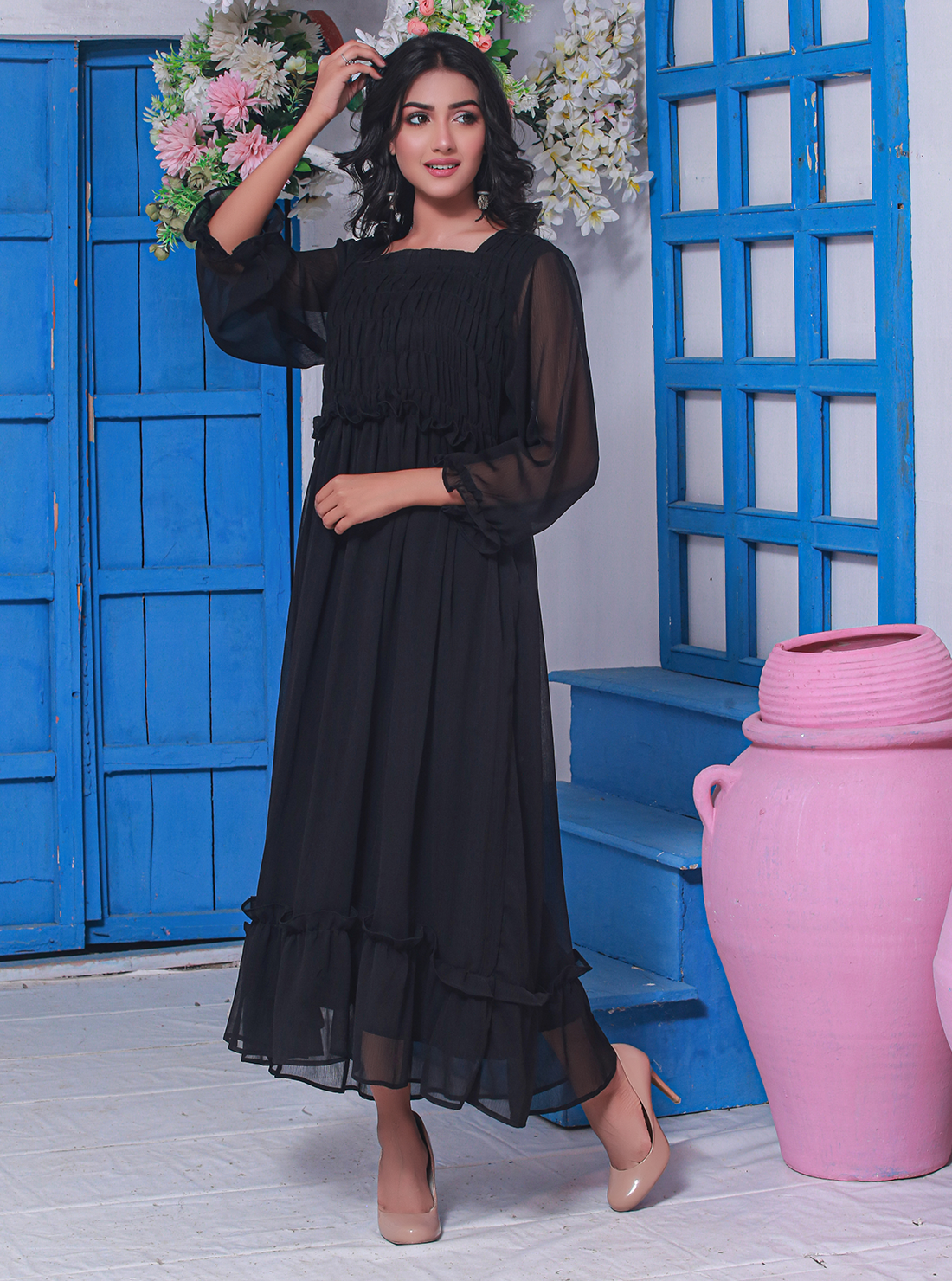 Black Night - Plain Chiffon Frock