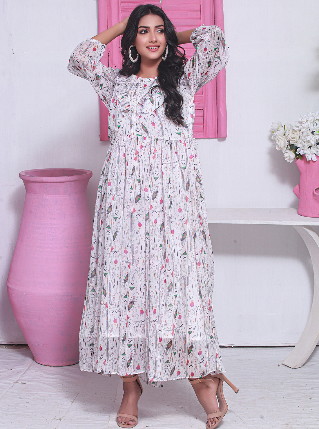 Tulip Printed Chiffon Frock