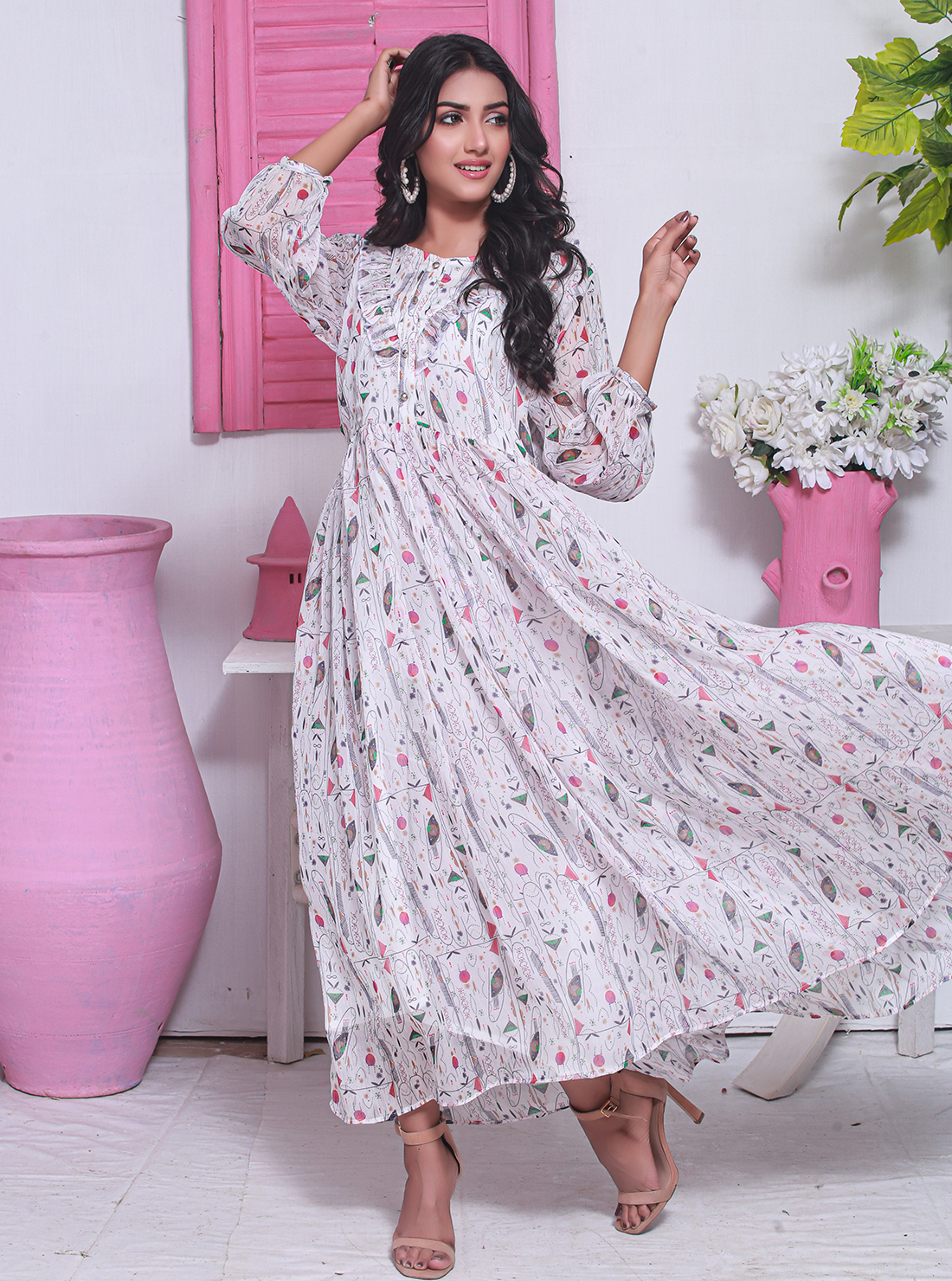 Tulip Printed Chiffon Frock