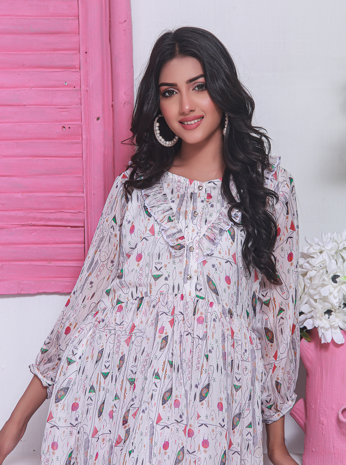 Tulip Printed Chiffon Frock